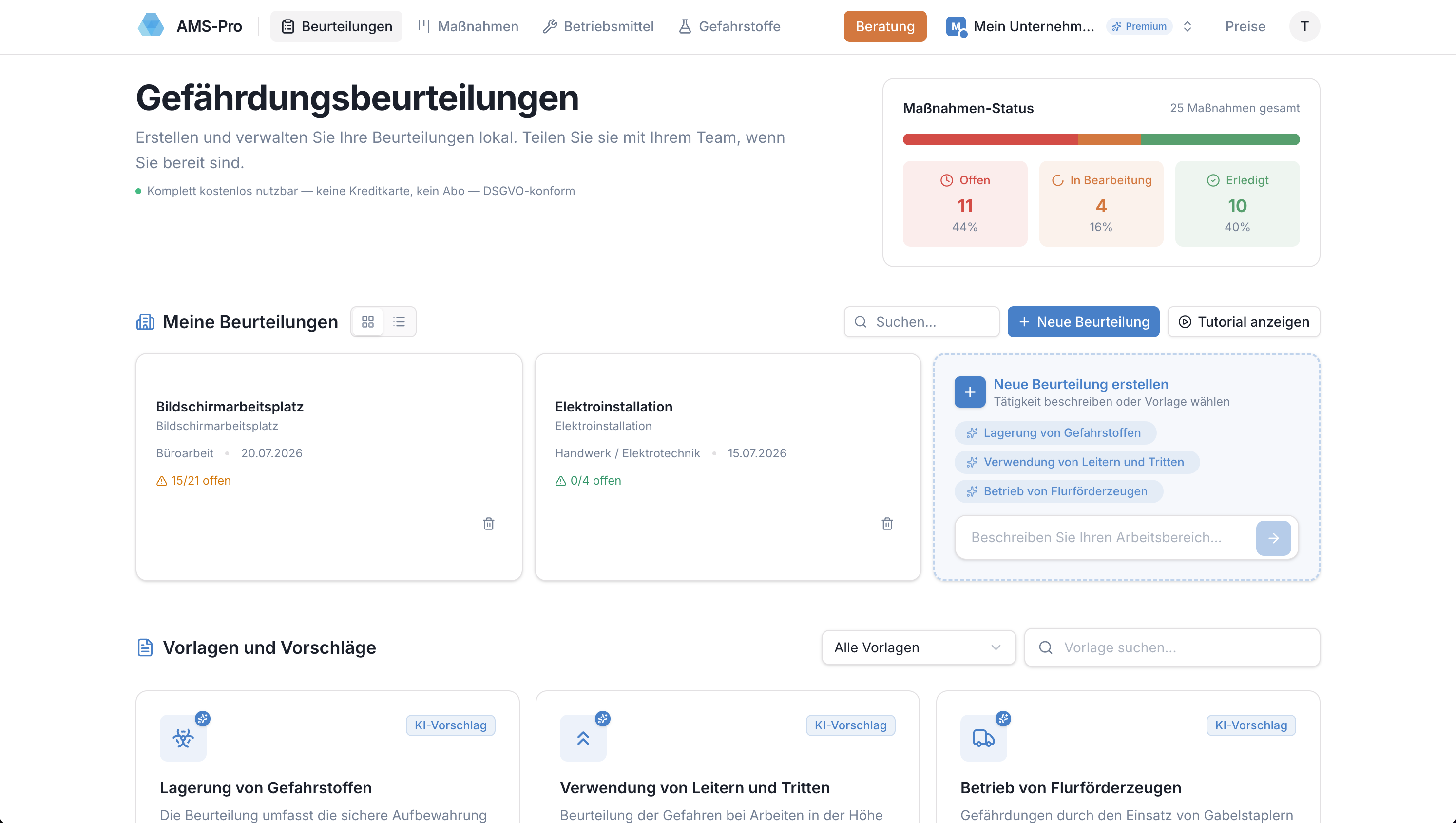 Screenshot: Dashboard